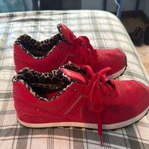 New Balance Women's Red Sneakers with Leopard Print